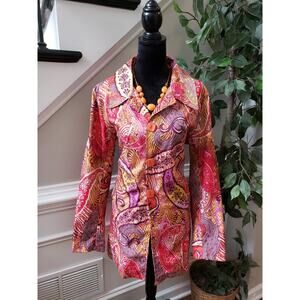 ISLE Apparel XL Colorful Paisley Print Button Front Blazer Jacket Long Sleeves